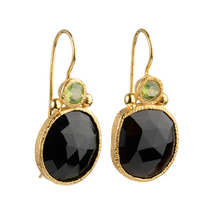 Daya - double gem oorbellen goud peridot en zwarte onyx