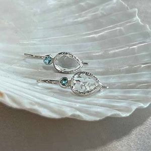 Zaya - double drop oorbellen zilver blauwe topaas en heldere kwarts