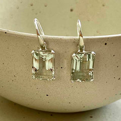 Silver earrings with rectangular prasiolite