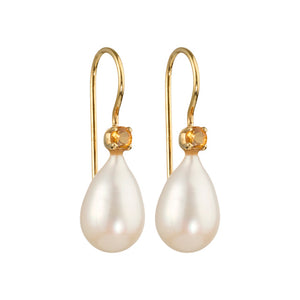 Uma - Pearl drops with citrine gemstone gold