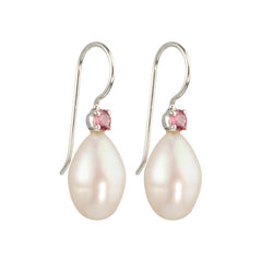 Uma - Pearl drops with pink tourmaline gemstones silver