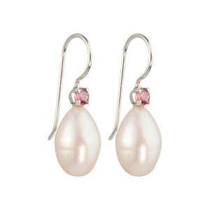 Uma - Pearl drops with pink tourmaline gemstones silver