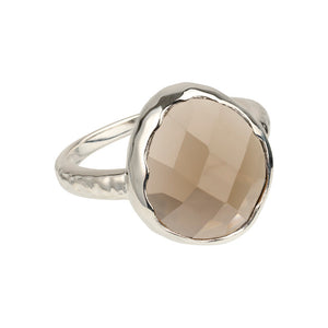Riva - wavy edge ring silver smoky quartz