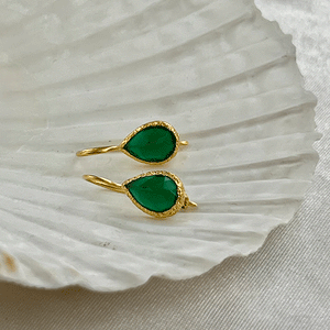 Veda - druppel oorbellen goud groene onyx
