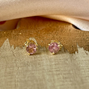 Yaya - oorknopjes goud roze toermalijn oktober