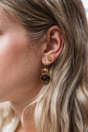 Darae - double gem oorbellen goud amethist en roze chalcedoon