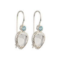 Zaya - double drop oorbellen zilver blauwe topaas en heldere kwarts