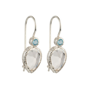 Zaya - double drop oorbellen zilver blauwe topaas en heldere kwarts
