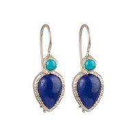Zaya - double drop oorbellen zilver turkoois en lapis lazuli