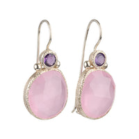 Daya - oorbellen amethist en roze chalcedoon zilver