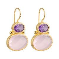 Darae - oorbellen amethist en roze chalcedoon verguld goud