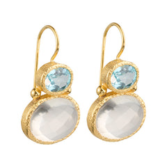 Darae - double gem oorbellen goud blauwe topaas en heldere kwarts