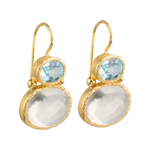 Darae - double gem oorbellen goud blauwe topaas en heldere kwarts