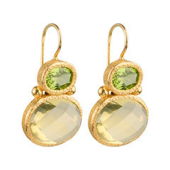 Darae - double gem oorbellen goud peridot en citroenkwarts