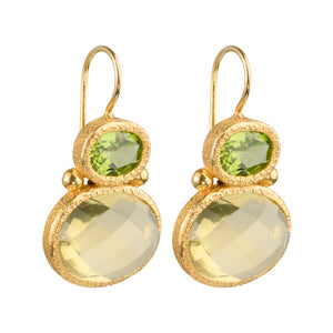 Darae - double gem oorbellen goud peridot en citroenkwarts