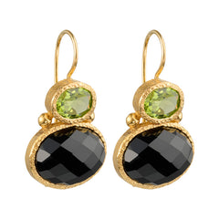 Darae - double gem oorbellen goud peridot en zwarte onyx