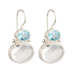 Darae - double gem oorbellen zilver blauwe topaas heldere kwarts