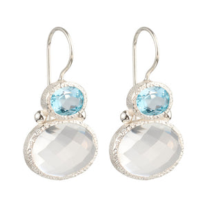 Darae - double gem oorbellen zilver blauwe topaas heldere kwarts