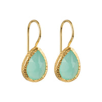 Veda - druppel oorbellen goud aqua chalcedoon