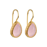 Veda - druppel oorbellen goud roze chalcedoon
