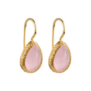 Veda - druppel oorbellen goud roze chalcedoon