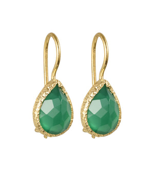 Veda - druppel oorbellen goud groene onyx