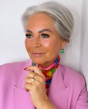 Darae - double gem oorbellen goud amethist en aqua chalcedoon