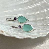 Zaya - double drop oorbellen zilver amethist en aqua chalcedoon