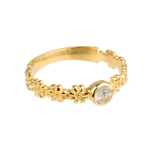 Iris - floral band ring gold with blue topaz gemstone