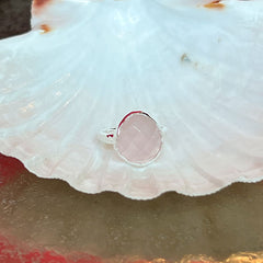 Riva - wavy edge ring zilver rozenkwarts