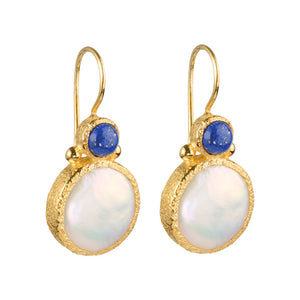 Devi - Parel oorbellen goud met lapis lazuli edelsteentje