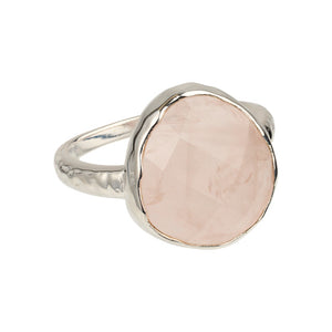 Riva - wavy edge ring zilver rozenkwarts