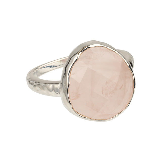 Riva - wavy edge ring zilver rozenkwarts
