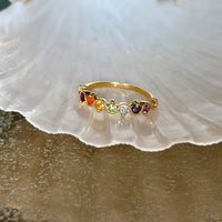 Mare - wave ring met chakra edelstenen verguld goud