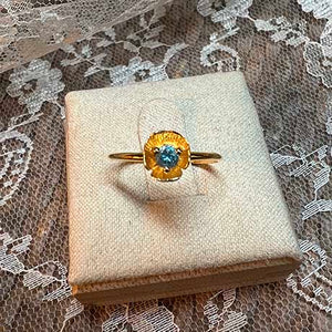 Dahlia - golden mini flower ring blue topaz