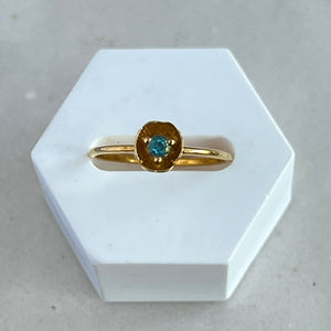 Dahlia - golden mini flower ring blue topaz