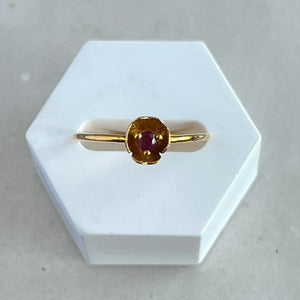 Dahlia - gouden mini flower ring robijn