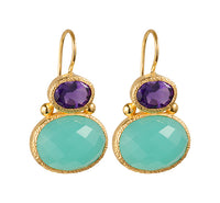 Darae - oorbellen amethist en aqua chalcedoon verguld goud
