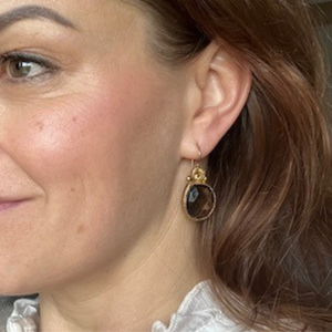 Daya - double gem oorbellen goud citrien en rookkwarts