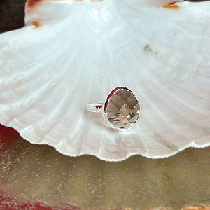 Riva - wavy edge ring silver smoky quartz