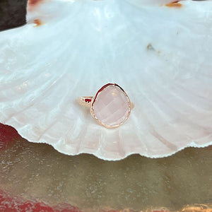 Riva - wavy edge ring goud rozenkwarts