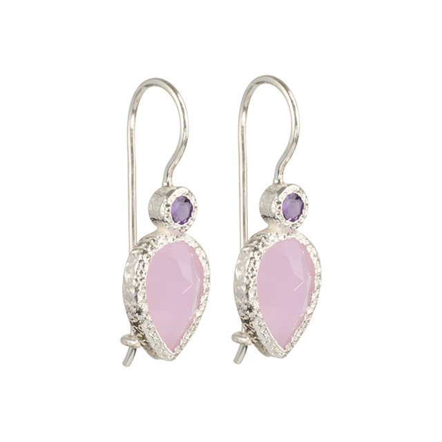 double drops zilver amethist en roze chalcedoon