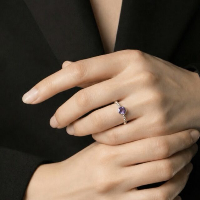 Luna - geboortesteenring zilver amethist februari