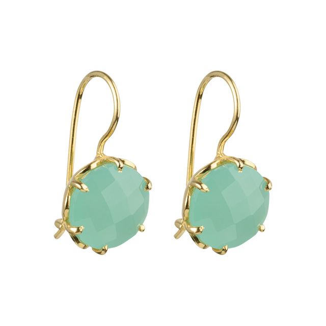 flowercup oorbellen goud aqua chalcedoon