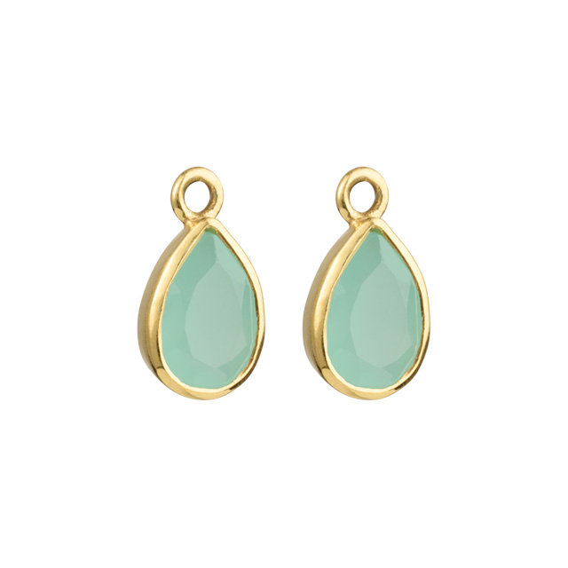 hoop hangertje druppel goud aqua chalcedoon