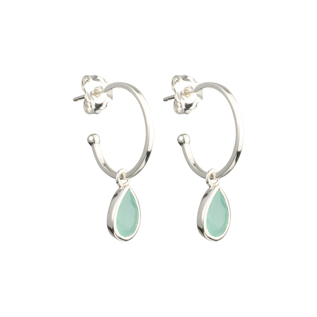 hoop oorring zilver klein met druppel aqua chalcedoon