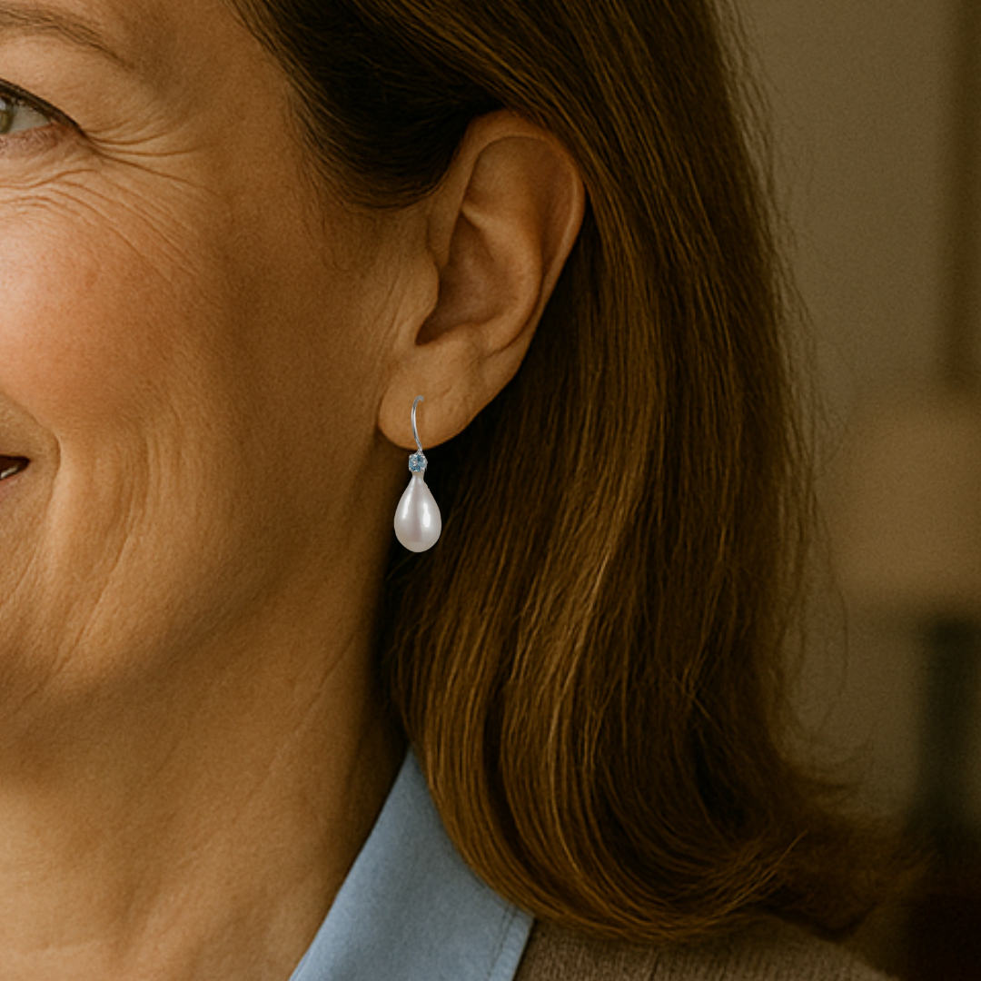 Uma -Pareldruppels met blauwe topaas edelsteentjes zilver - Afbeelding 2